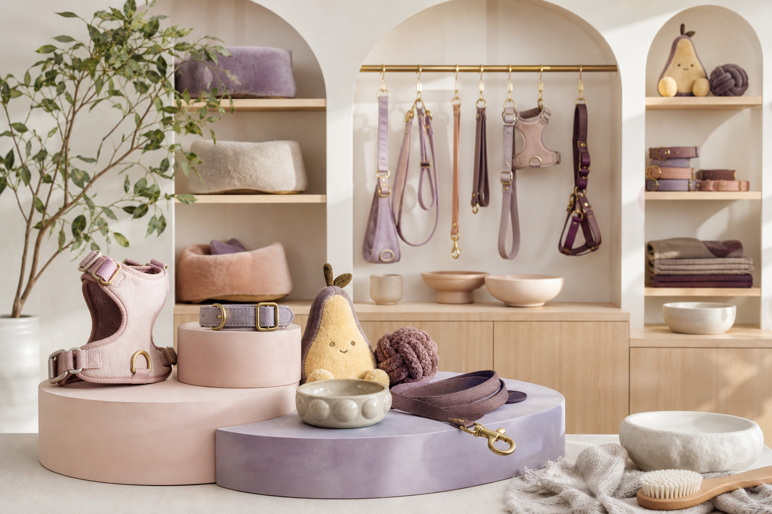 A curated modern display of premium pet essentials